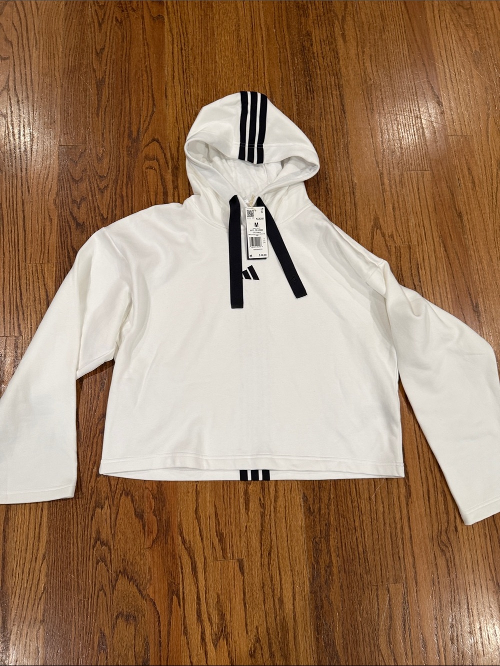 adidas White Hoodie with Black Stripe Accents